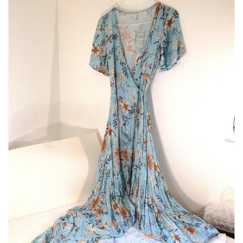 ON THE ROAD Wrap High Low Dress Short Sleeve Floral Print Dress Size XS